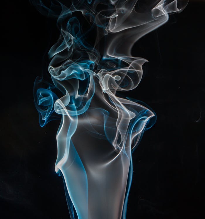 services-01 Captivating abstract visual of blue and white smoke swirls against a dark background, perfect for creative projects.
